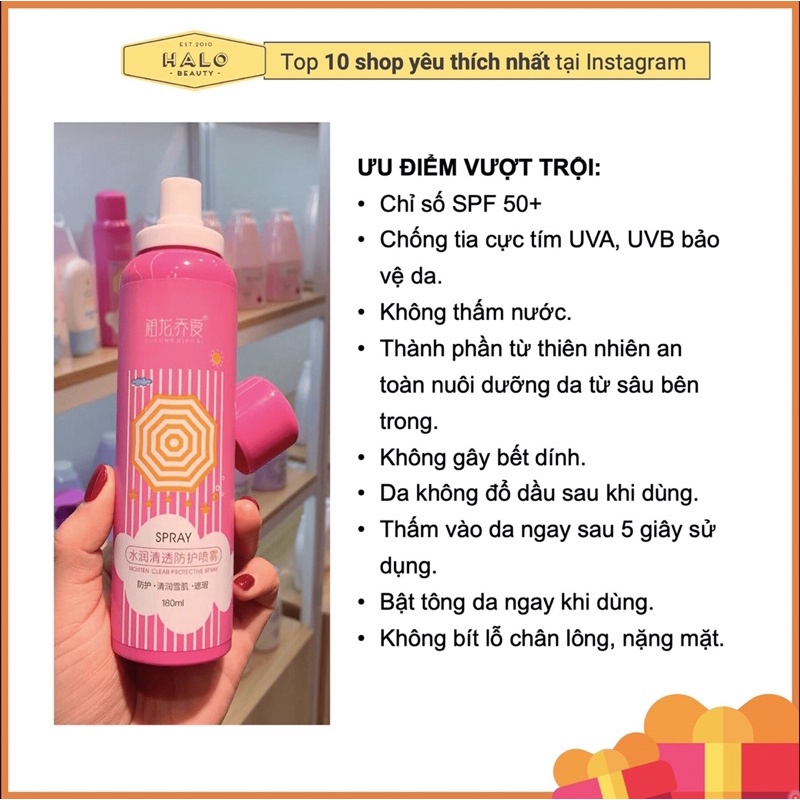 Xit chống nắng body trắng da toàn thân dưỡng ẩm trắng da nội địa Trung 180ml spf 50