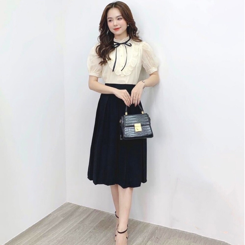 Chân váy dài xếp ly lưng cao công sở đẹp dáng xòe chữ A màu đen – (CV01) | BigBuy360 - bigbuy360.vn