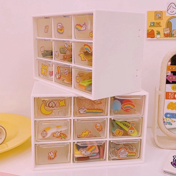 Hộp nhựa đa năng 9 ngăn đựng đồ siêu xinhFREESHIPkệ 9 ngăn đựng đồ mini tặng kèm sticker