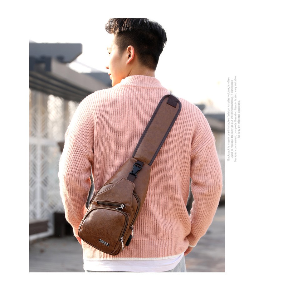 Túi Đeo Chéo Nam Trước Ngực Da PU Cao Cấp Chống Nước Phong Cách Thể Thao Thời Trang Hàn QuốcTặng Cổng Sạc BH 44 | BigBuy360 - bigbuy360.vn
