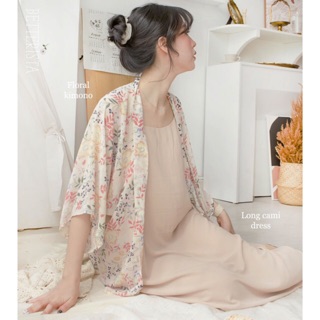 áo Kimono Hoa kem hoa lá, áo khoác mỏng