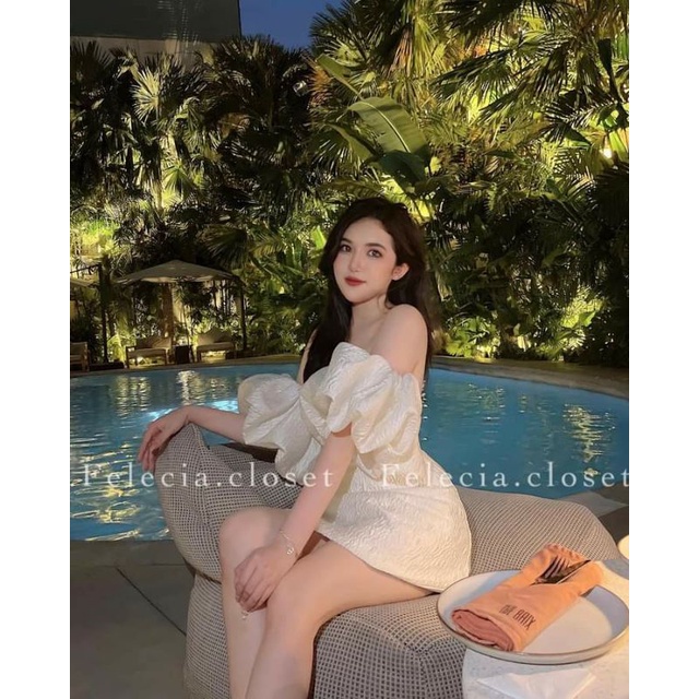 [Mã 44FASHIONSALE649 giảm 10K đơn 50K] 💢💢Váy trễ vai gấm tay bồng bánh bèo sang dã mannn💯 💯💯 | BigBuy360 - bigbuy360.vn