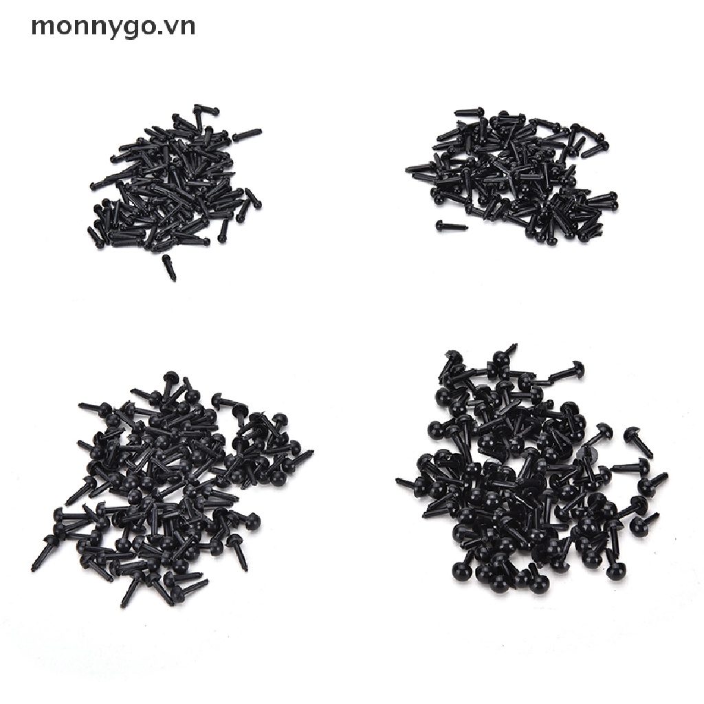 Set 100 Mắt Nhựa Màu Đen 4 Kích Cỡ Cho Búp Bê Thú Nhồi Bông DIY
