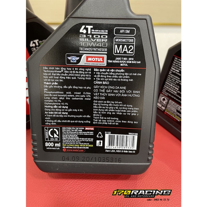 MOTUL 4T DẦU NHỚT XE MÁY 4 THÌ 3100 SILVER 3100 10W40 MA2 TECHNOSYNTHESE Dung Tích 800 ML - 1000 ML .