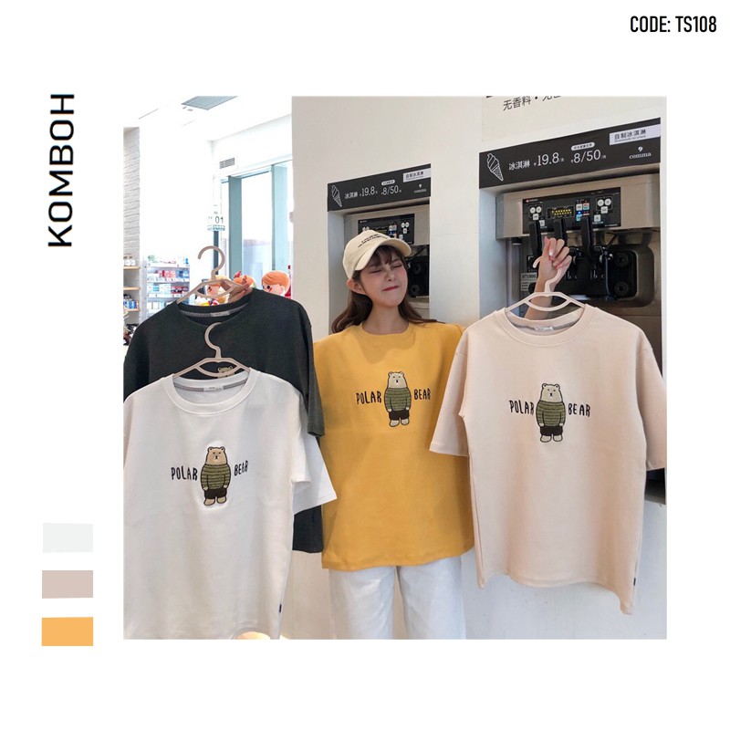 Áo thun tay lỡ KOMBOH phông Unisex nam nữ oversize form rộng ulzzang GẤU POLAR A09