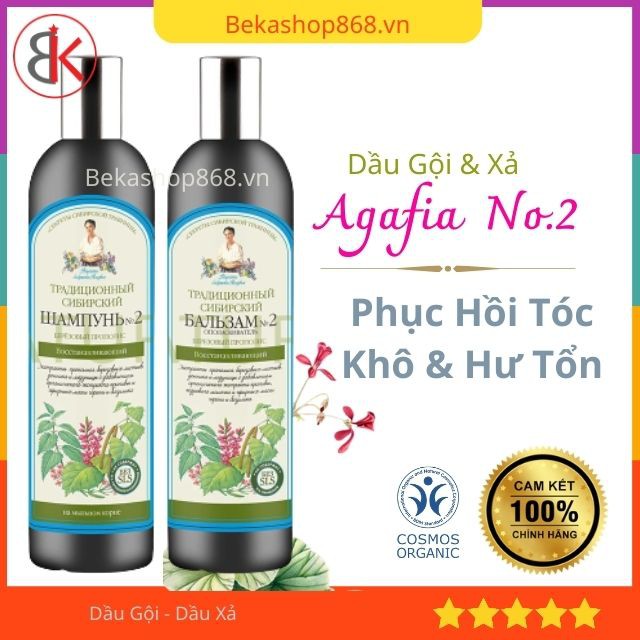 [Thiên Nhiên] Dầu Gội - Xả Agafia No.2 Phục hồi Tóc Khô Hư Tổn Giúp Tóc Chắc Khỏe Keo Ong Cây Bạch Dương 550ml