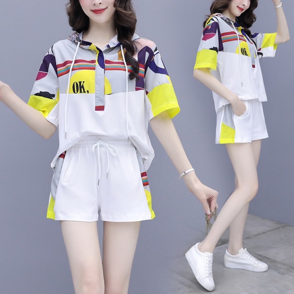 Set thể thao thu đông áo cộc tay, quần sooc cao cấp