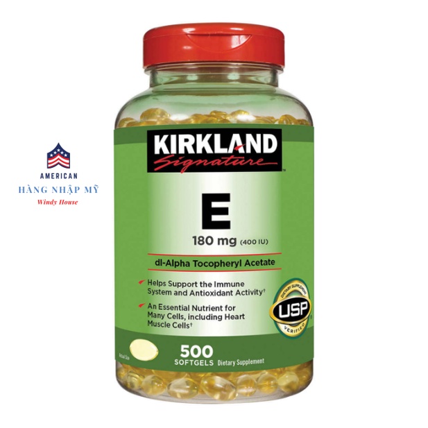 Viên Uống Vitamin E Của Mỹ Kirkland Signature 400IU Giúp Đẹp Da, Chống Lão Hóa Loại 500 viên