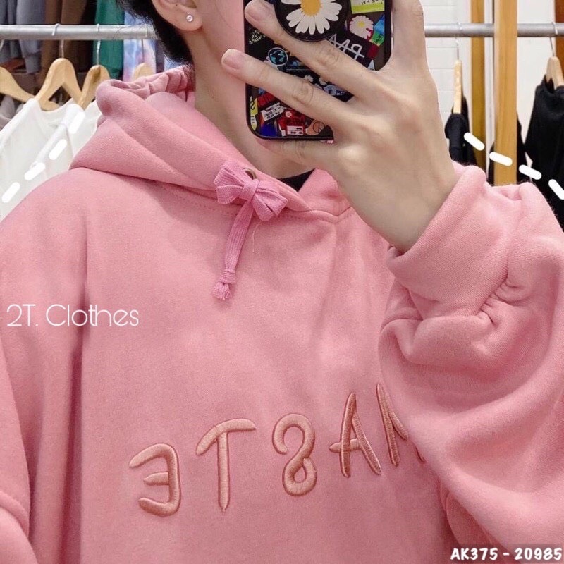 Áo Hoodie_Tay Cánh Dơi Phồng Phom Rộng_Chất Nỉ Bông Ngoại Nhập Không Xù Lông_Hàng May 2 Lớp Nón Siêu Kute