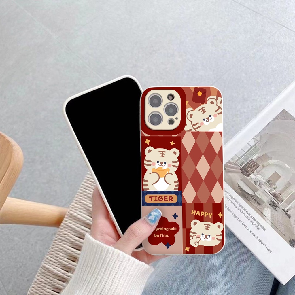 [SIÊU HOT] Ốp điện thoại iphone happy tiger màu đỏ vuông cạnh - ốp lưng iphone 13 pro max xr x xs 8 7 plus 11 12 12pro