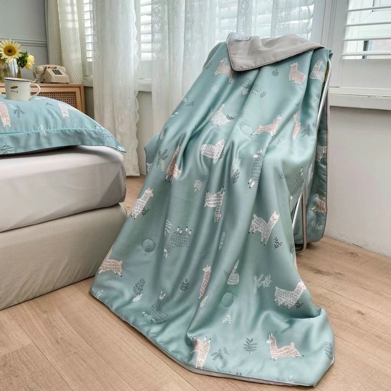 Bộ chăn ga gối lụa tencel chăn trần hè, bộ lụa hàng cao cấp nhất hàng chất lượng - Mẫu cừu dolly