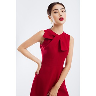EDINI - D1212 Đầm cổ tròn phối nơ