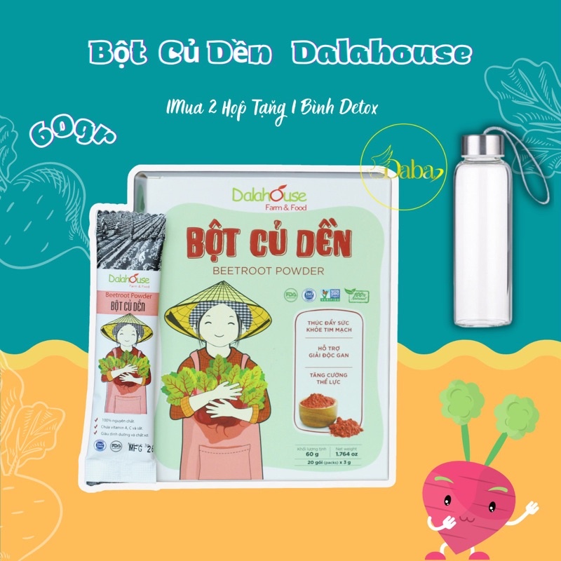 Bột củ dền nguyên chất Dalahouse, tốt cho tim mạch, bổ sung chất dinh dưỡng cho người lớn và trẻ nhỏ ( Hộp 20 gói)