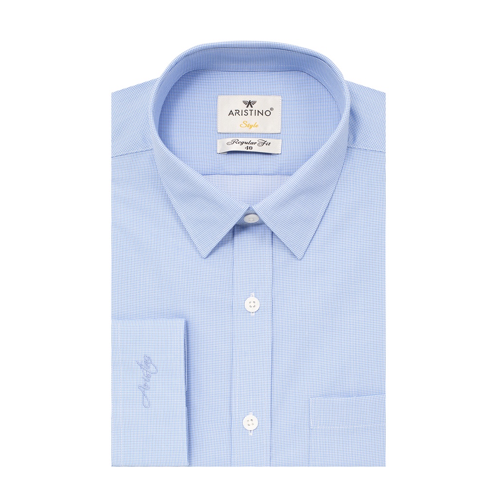Áo sơ mi nam dài tay ARISTINO thiết kế tà lượn, họa tiết kẻ nhỏ trên nền xanh trẻ trung, nam tính - ALS33302