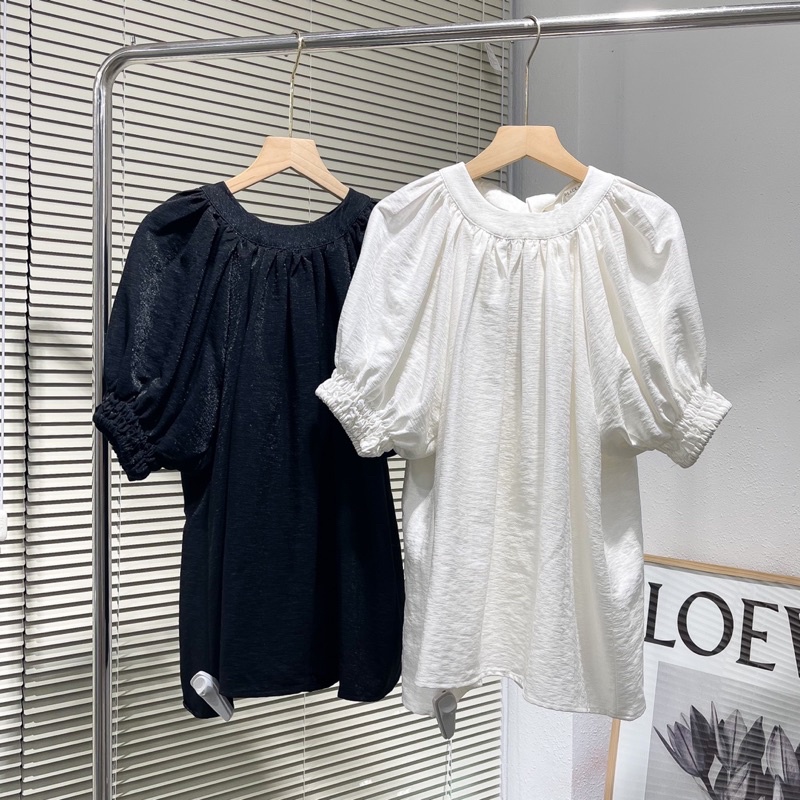 Áo cổ tròn nơ sau tay chun , Peace House Clothing
