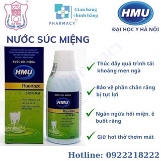 Nước súc miệng HMU Flourinze NaF 0,05% ngăn ngừa ê buốt răng Đại học Y Hà Nội