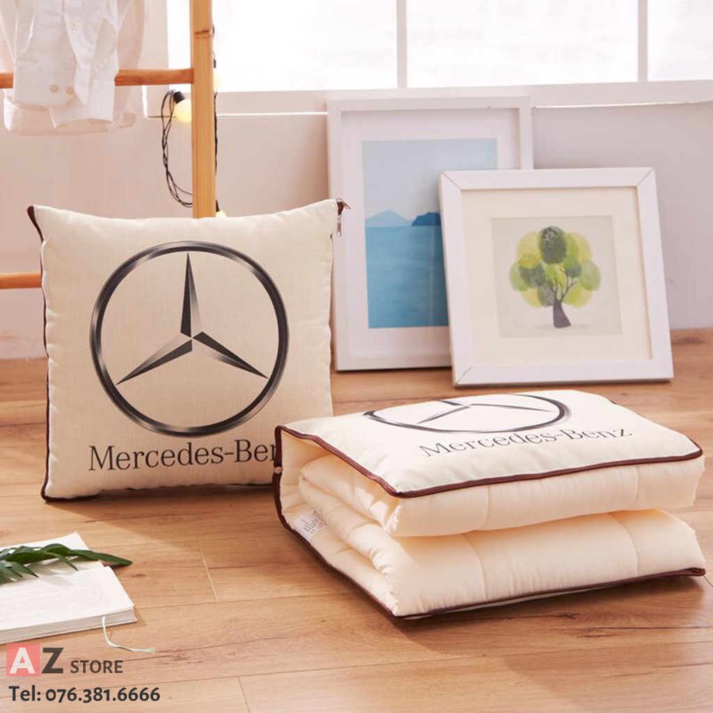 Gối và chăn (mền) 2 trong 1 (logo Mercedes) - Sử dụng làm tựa lưng, chăn đắp văn phòng hoặc ô tô tiện dụng
