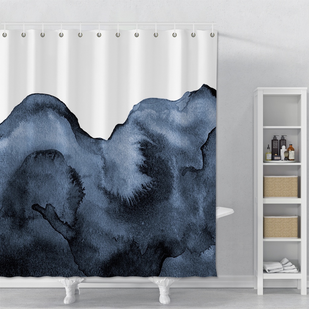 Rèm Che Bồn Tắm Bằng Polyester Chống Nước In Hình Ngọn Núi Sương Mù Có Móc Treo Cho Nhà Tắm