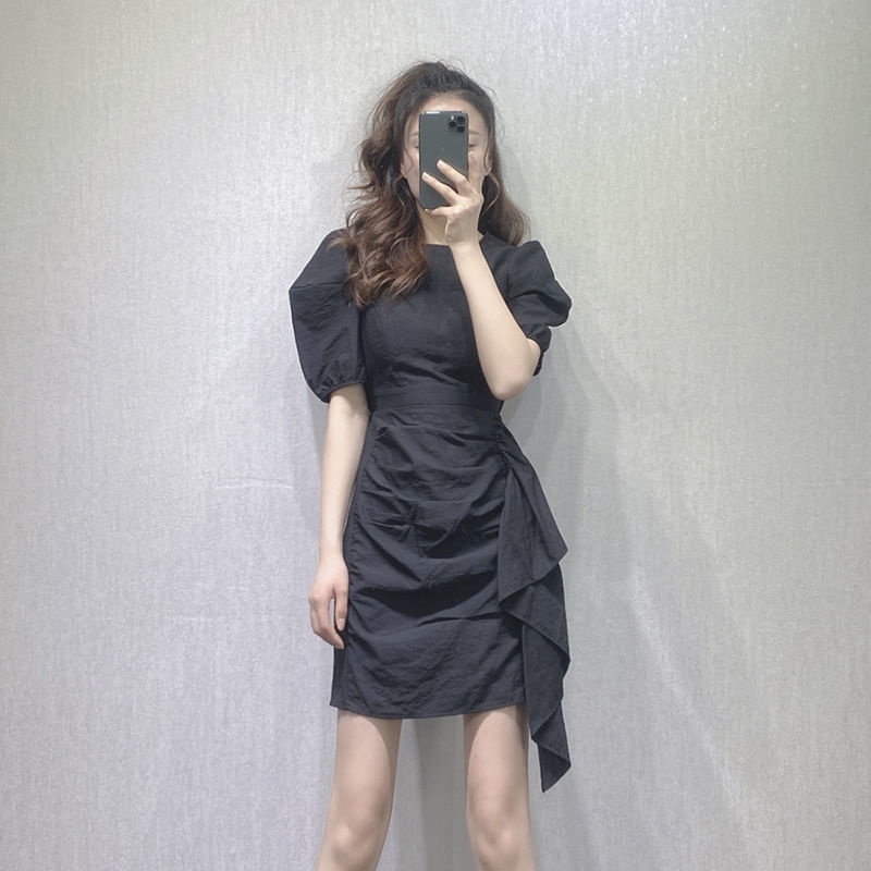 Đầm tay phồng ngắn họa tiết sọc caro phong cách Châu Âu thời trang mùa hè dành cho bạn nữ 2021