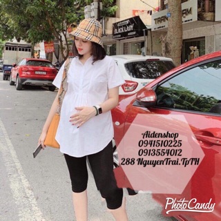 Áo sơ mi bầu công sở đẹp màu trắng cộc tay