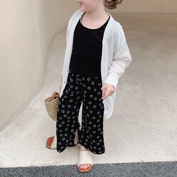 [Babycat] Hàng Có Sẵn Quần Ống Rộng Bằng Lụa Lạnh Phong Cách Hàn Nhật Mùa Hè Chống Muỗi Phong Cách Phương Tây Dành Cho Bé Gái