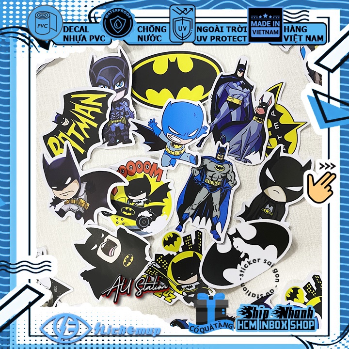 Sticker Hình dán Người dơi Bat man - Hàng VN, chất liệu decal nhựa pvc, không thấm nước,  dán xe, nón bh, laptop, vali