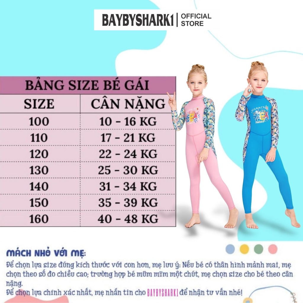 Đồ Bơi dài tay bé gái ,bộ bơi 10 tuổi - 12 tuổi - D20_BƠI DÀI TAY LIỀN THÂN SUMMER SEA Dollar kids