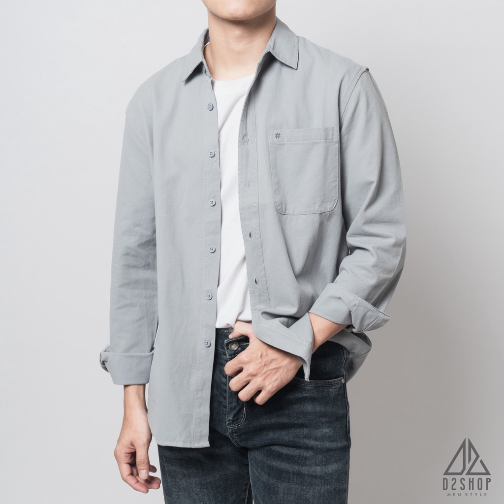Áo sơ mi nam D2shop, áo sơ mi nam dài tay, vải xéo dày, đắp túi #, màu xanh