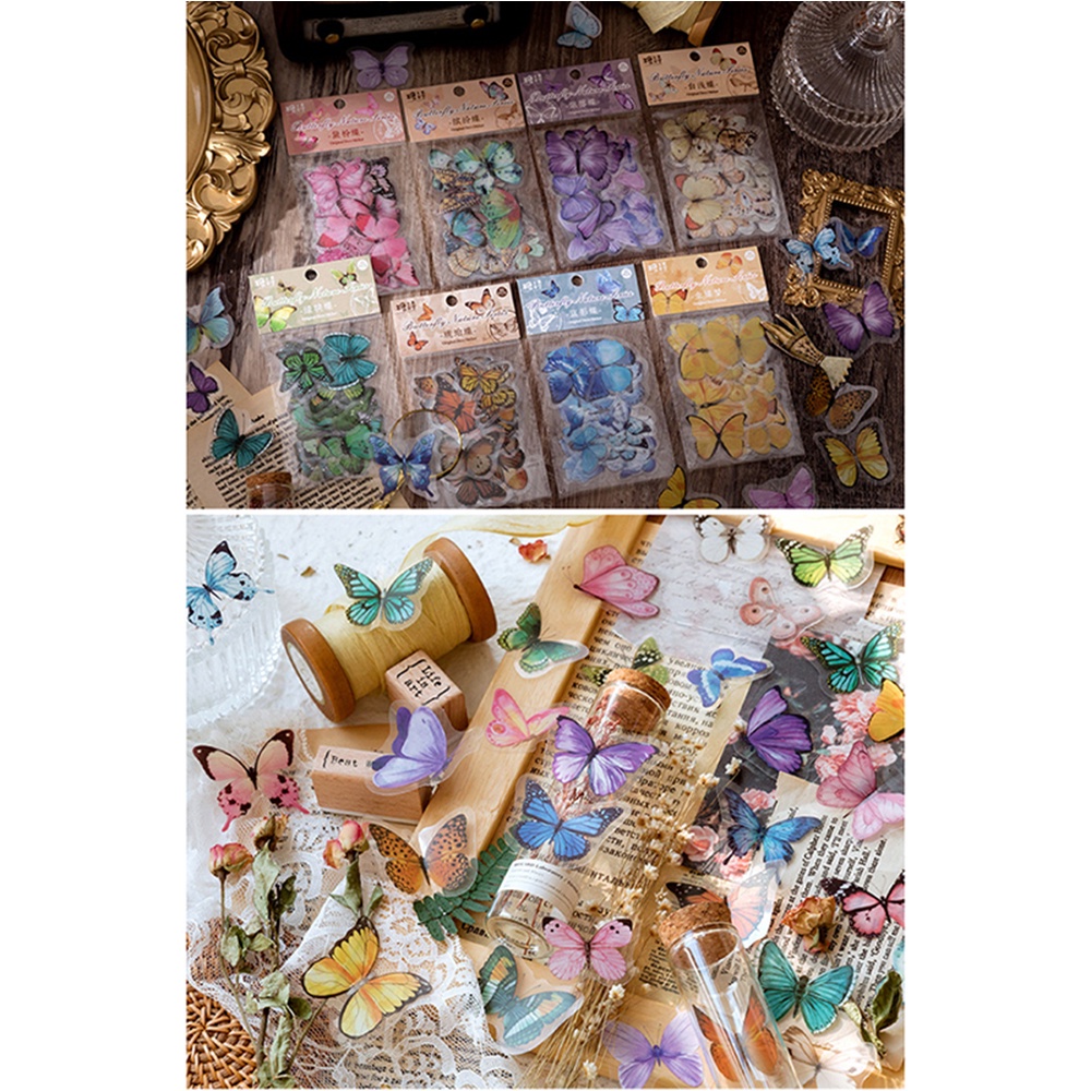 Bộ 12 Miếng Dán Hình Bướm Kiểu Vintage Dùng Trang Trí Album/Sổ Tay DIY