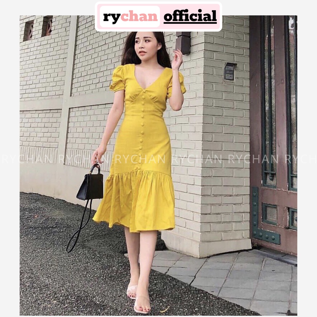 [ẢNH THẬT CUỐI] DX893 - Đầm Xòe Cổ V Nút Bọc Nhiều Màu