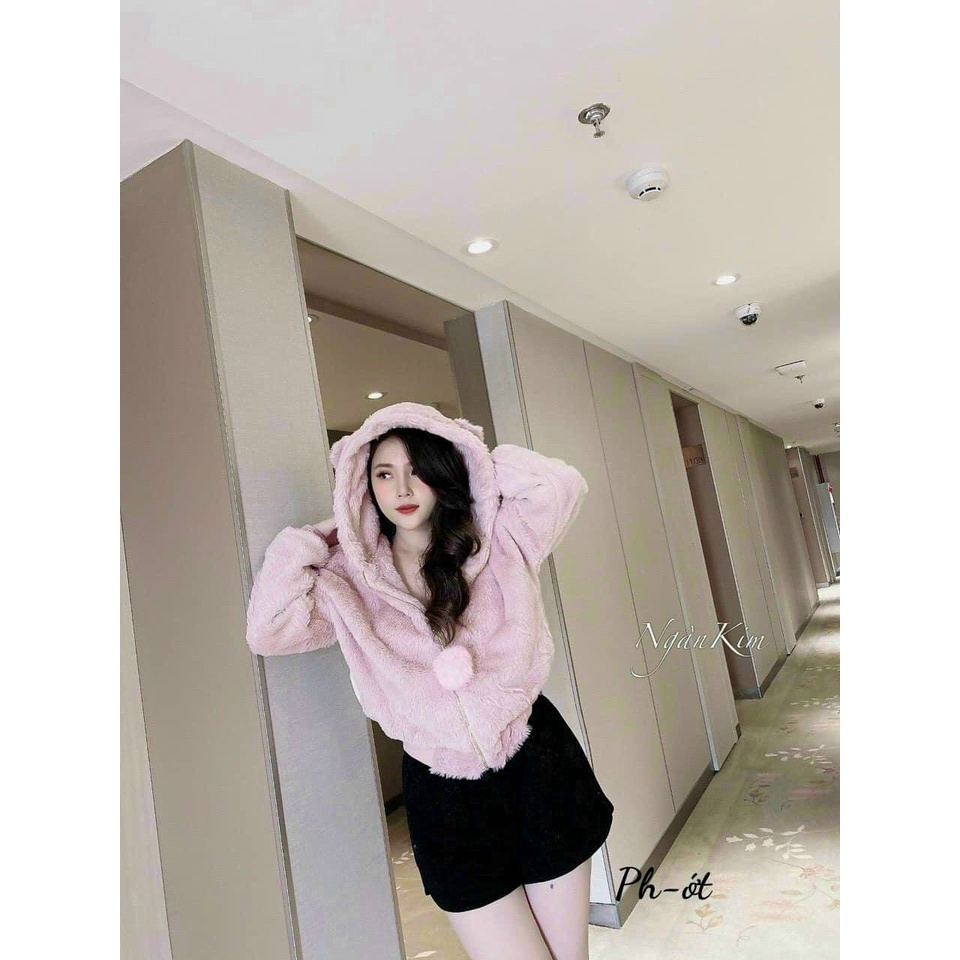 Áo khoác lông nữ, áo khoác nữ tai gấu lông mềm mượt mặc là ấm thời trang thu đông hàng quảng châu cao cấp | BigBuy360 - bigbuy360.vn