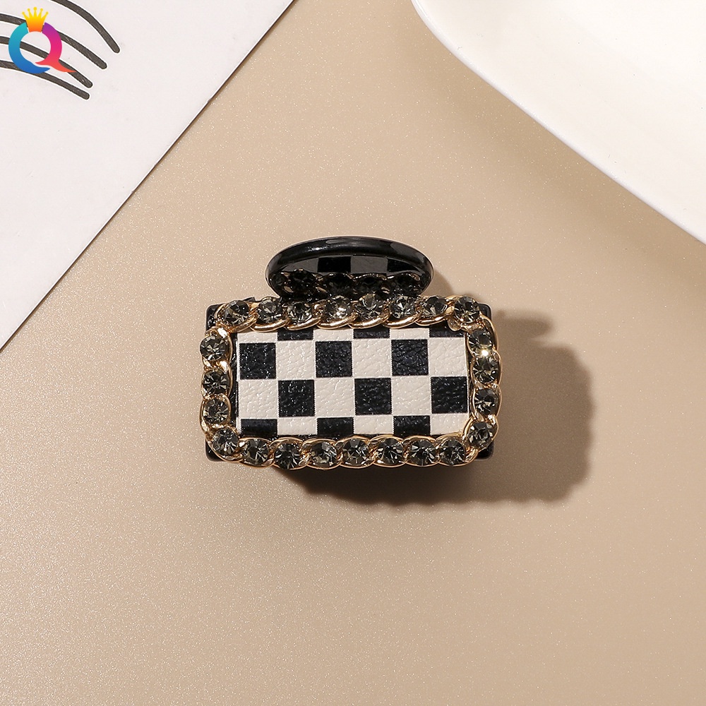 Kẹp bấu tóc nhựa đính đá họa tiết da báo/ caro phong cách retro thời trang Hàn Quốc