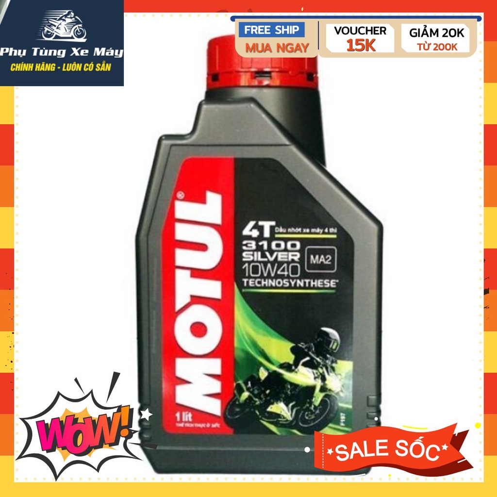 Dầu nhớt tổng hợp 1L  Motul 3100 Silver SL 10W40 MA2, Hàng mới, giá rẻ do shop là đại lý