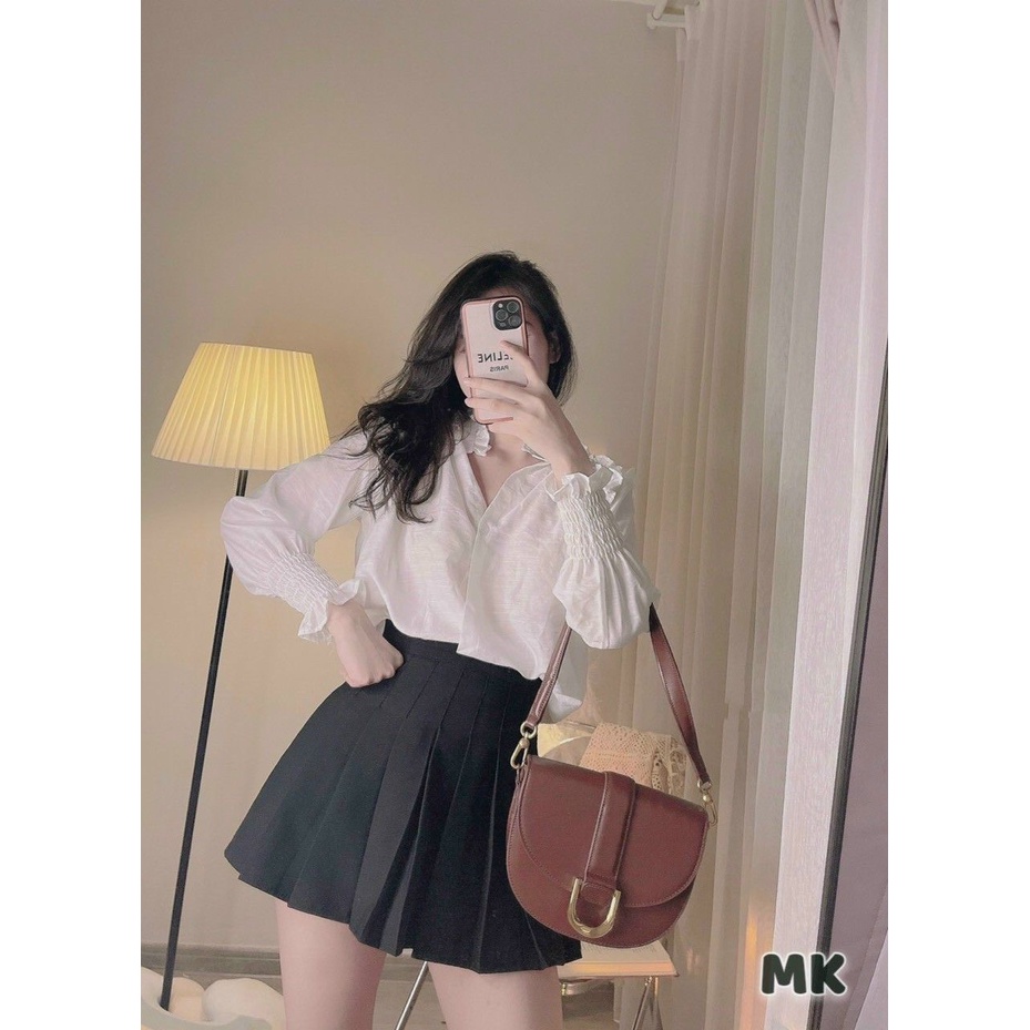 Áo sơ mi đũi cổ trụ bèo tay nhún xinh