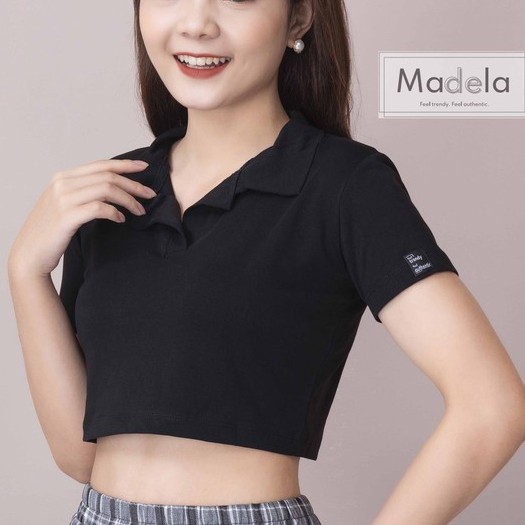 Áo croptop Polo nữ tay ngắn MADELA , Croptop nữ dáng ôm cổ đức, Áo Thun Polo nữ croptop ngắn tay- ACTN01