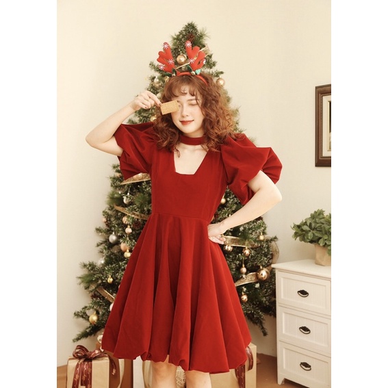 Váy nhung cứng Mary Dress tay bồng cổ thang thang caocaobycaochen có bigsize