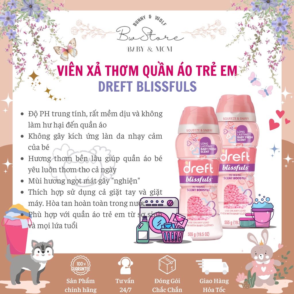 [Hàng Air] Bộ Giặt Xả Thơm Quần Áo Trẻ Em DREFT Blissfuls USA dành cho bé từ sơ sinh