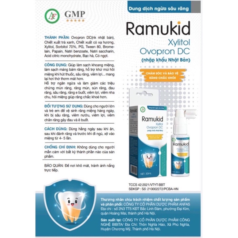 Xịt chống sâu răng RAMUKID Anfas -làm sạch khoang miệng,ngăn và giảm mủn răng.