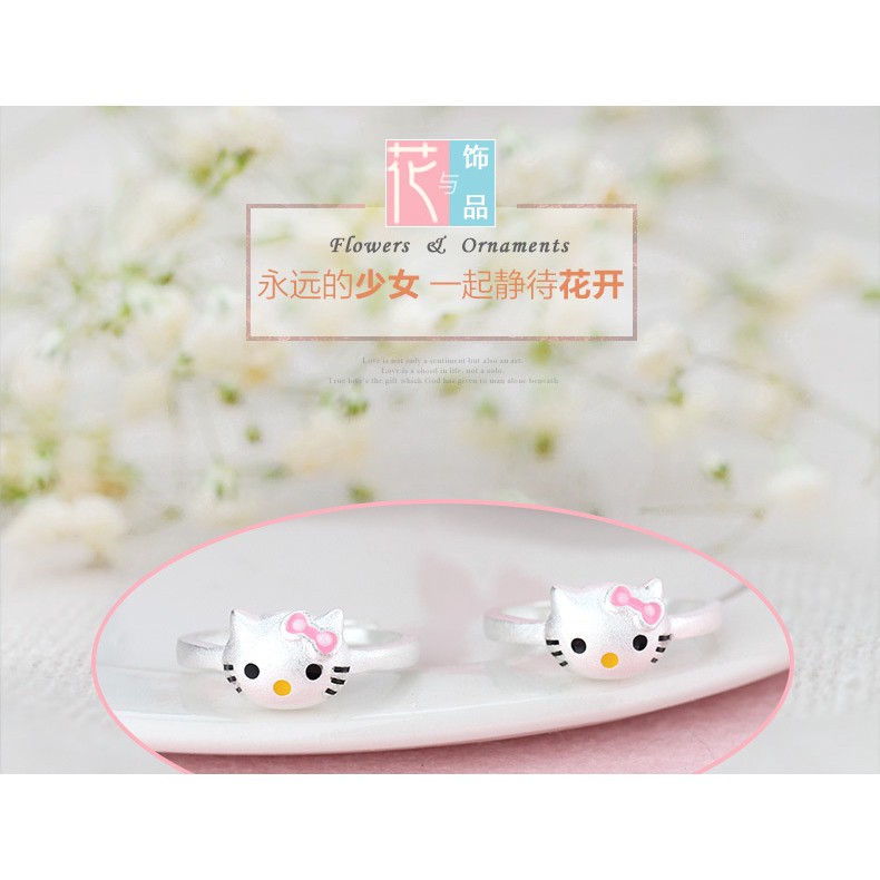 Nhẫn mạ bạc 925 thiết kế hình hello kitty