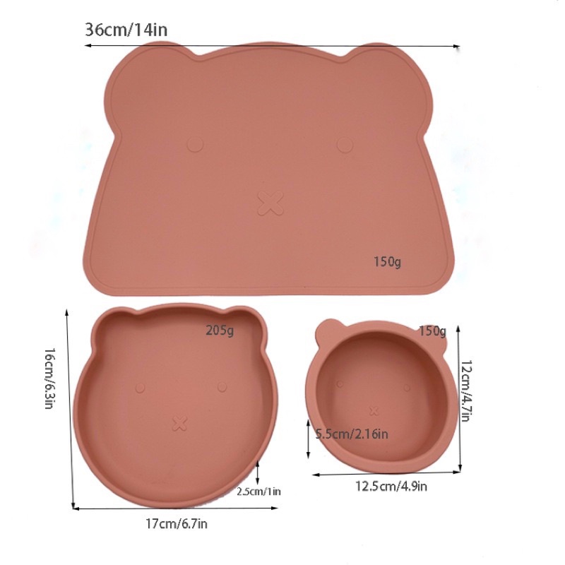 Set ăn dặm silicon 5 món cho bé, bát ăn dặm silicon, khay silicon chống lật phong cách Hàn Quốc