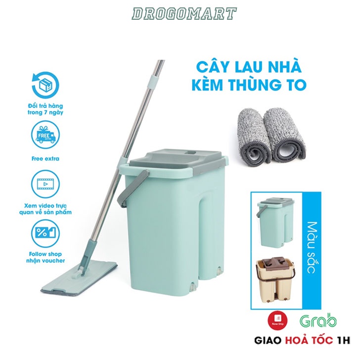 Cây lau nhà tự vắt thông minh - chổi lau nhà 360 độ kèm thùng- Bộ lau nhà Tặng kèm 2 bông lau siêu thấm