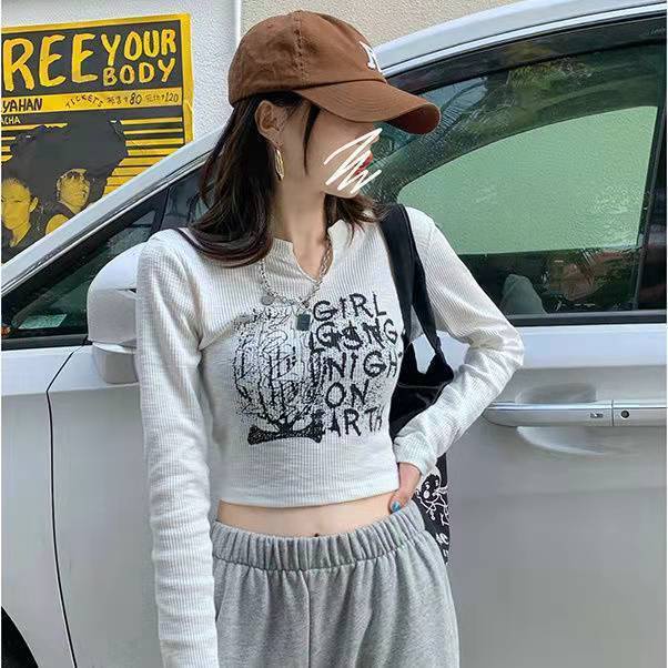 Áo Thun Nữ Tay Dài Dáng Ôm In Họa Tiết Phong Cách Đường Phố Thời Trang Cho Nữ áo phông nữ JL-TX-89