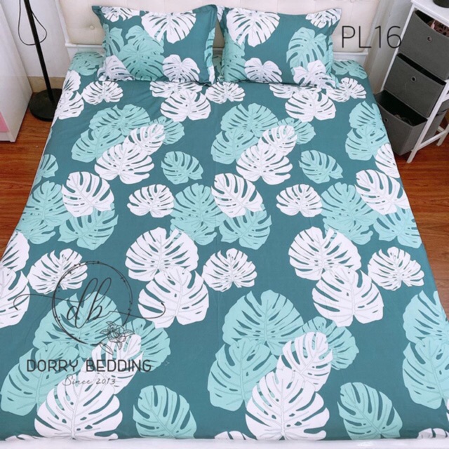 Sét ga chun và 2 áo gối nằm Emmidecor - mẫu lá khoai, drap cotton poly