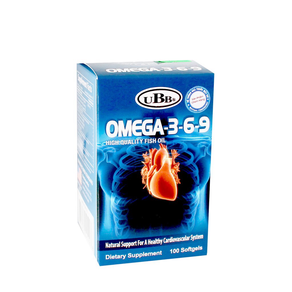 Omega 3 6 9 - UBB - Chai 100 Viên - Tăng Cường Sức Khỏe Tim Mạch, Bổ Não, Tốt Cho Mắt.