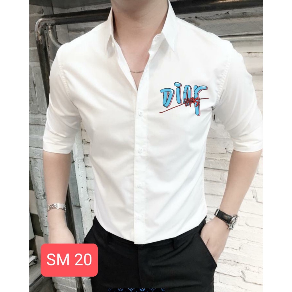 ÁO SƠ MI TRẮNG NAM DÀI TAY CHẤT LỤA LOGO HÀNG HIỆU
