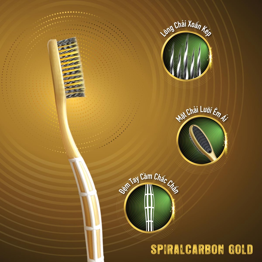 Combo 2 bàn chải OralClean Spiral Carbon Gold  tặng kèm nắp đậy tiện lợi