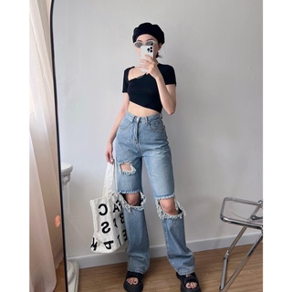 Áo crop thun dây xích ĐEN