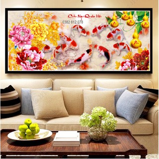 Tranh đính đá CỬU NGƯ QUẦN HỘI Đá ABC Cao Cấp (Kích Thước 130x65CM - 150x70CM)
