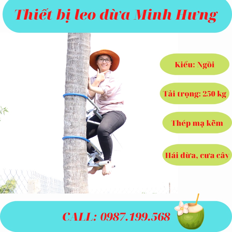 Thiết bị leo dừa MINH HƯNG siêu khoẻ kiểu ngồi, không kèm dây an toàn