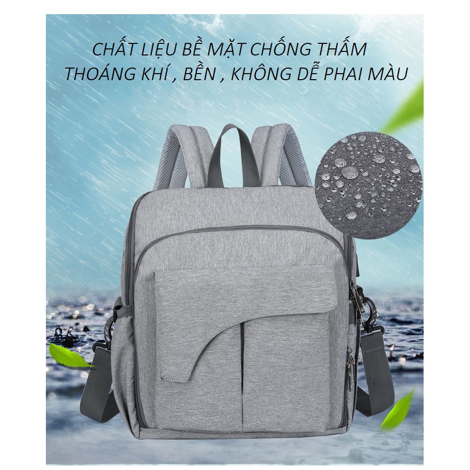 Balo Bỉm Sữa Có Đai Giữ Em Bé Và Cổng USB